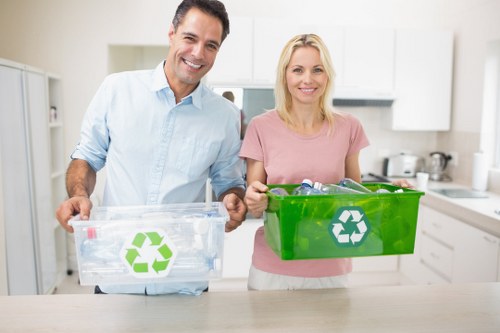 Professional waste removal team handling office waste